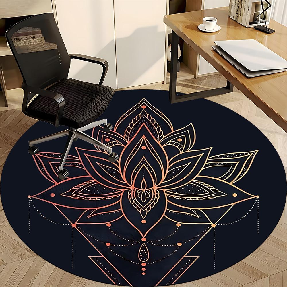 1pc Lotus Mandala Office Round Area Rug, Indoor Mat Suitable For Office, Under Office Chairs Bedroom Living Room Home Decor, Room Deco