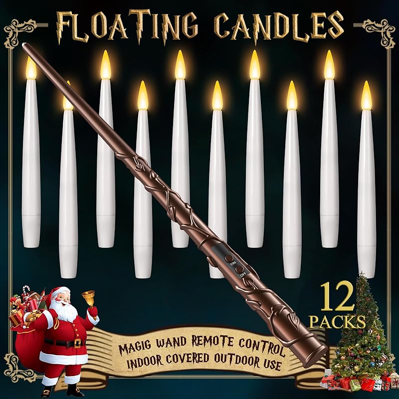 Halloween Decorations, Harry Floating Battery Operated Candles with Potter Magic Wand Remote, Flameless Hanging Flickering LED Candle Light,