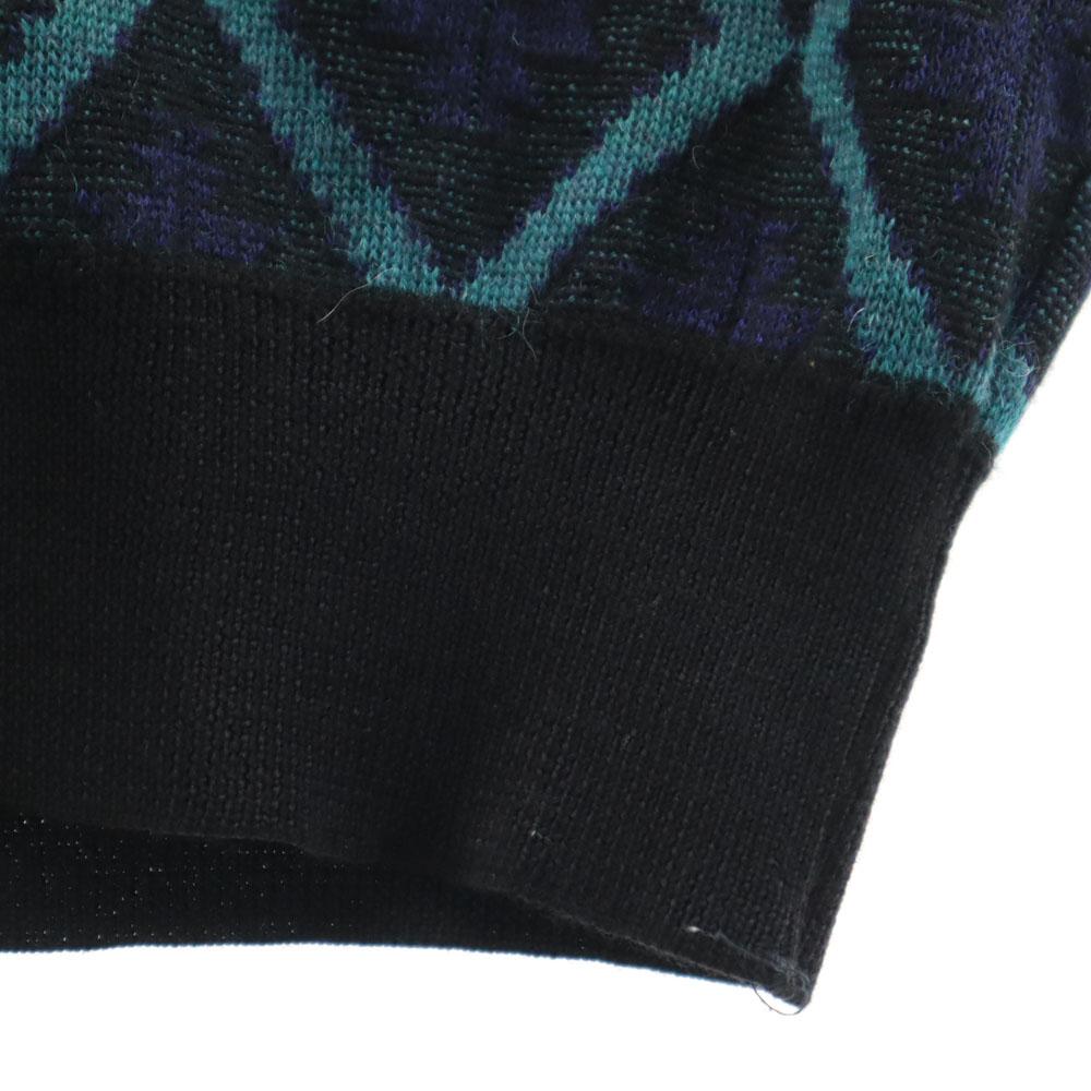 YVES SAINT LAURENT Tricots 90s Old Wool Blend Mohair Blend Argyle Pattern Long Sleeve V Neck Sweater Men's Used