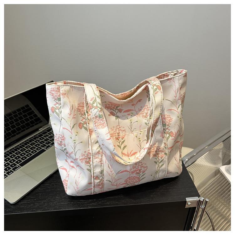 

Холщовая сумка для поездок на работу, женская, оптом, новая мода, повседневная сумка подмышку, большая вместимость, тренд, корейская версия, сумка-тоут с цветочным принтом розовый