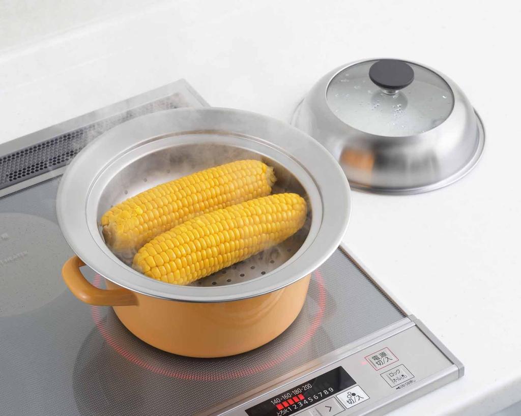 Yoshikawa Steamer for Pots with Glass Stainless Steel Steaming Simply Place on Steam Made in YJ3626 Visible! 20-22cm Lid, Plate, Pot, Food,