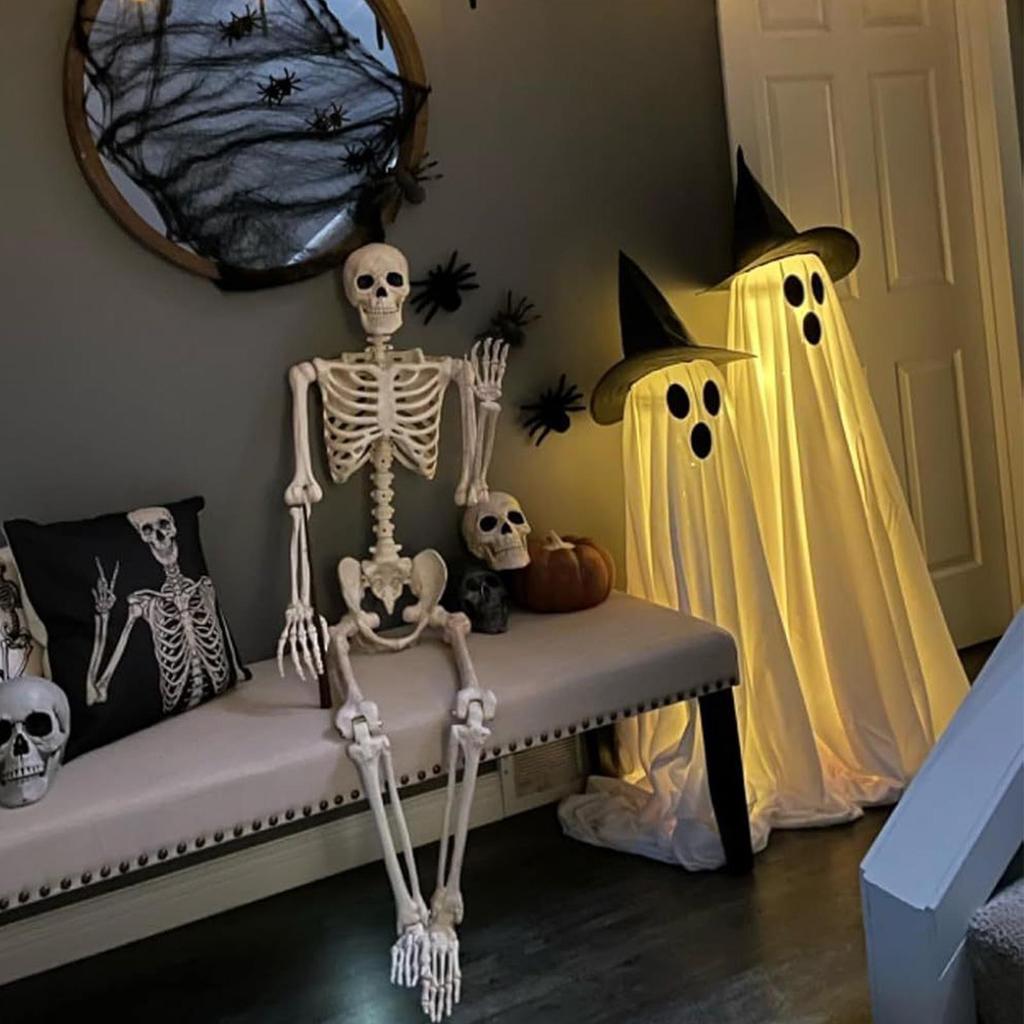Large Lighted White Cloth Ghosts Light Up Ghost Halloween Decorations Outdoor Indoor Outside Seasonal Horror Scene Prop