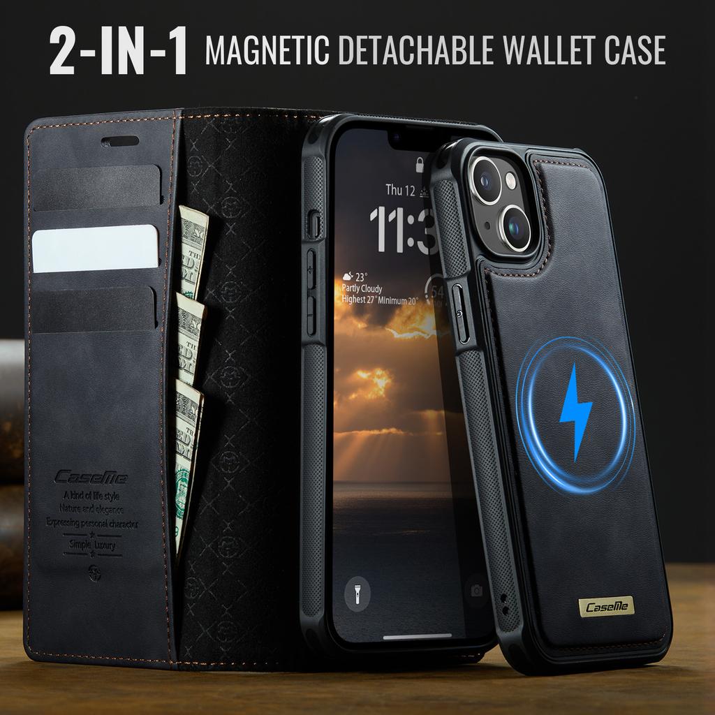 For iPhone 14 Plus/iPhone 15 Plus Case CASEME C49  Compatible with MagSafe RFID Blocking Detachable Wallet Leather Phone Cover