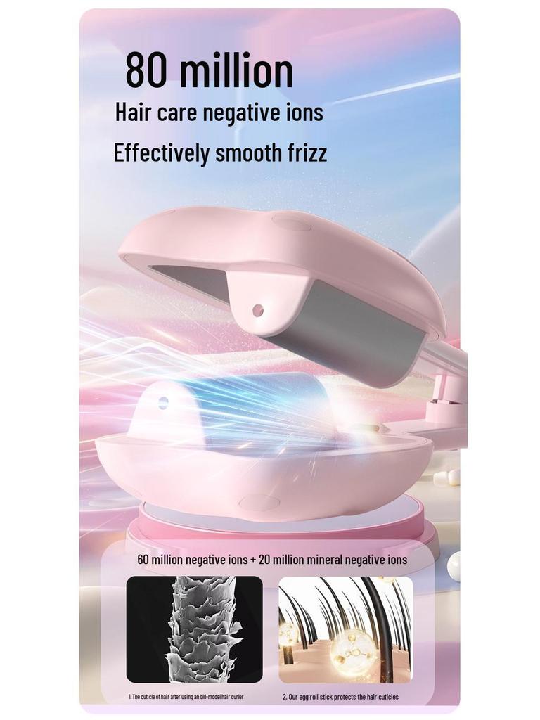 32mm Negative Ion Egg Roll Curling Iron with Cat Claw Design, Korean-Style Water Ripple, Portable.