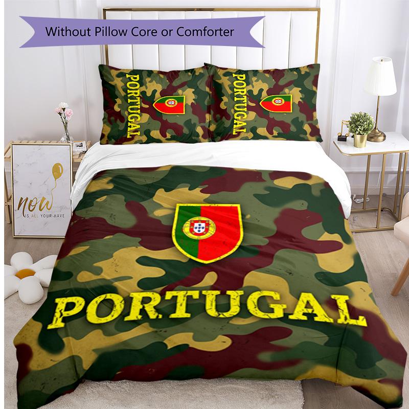Set Biancheria da Letto Stampata Calcio Portogallo 3 Pezzi Set Copriletto Traspirante Accogliente come Regalo per la Casa Nuova o per le Feste