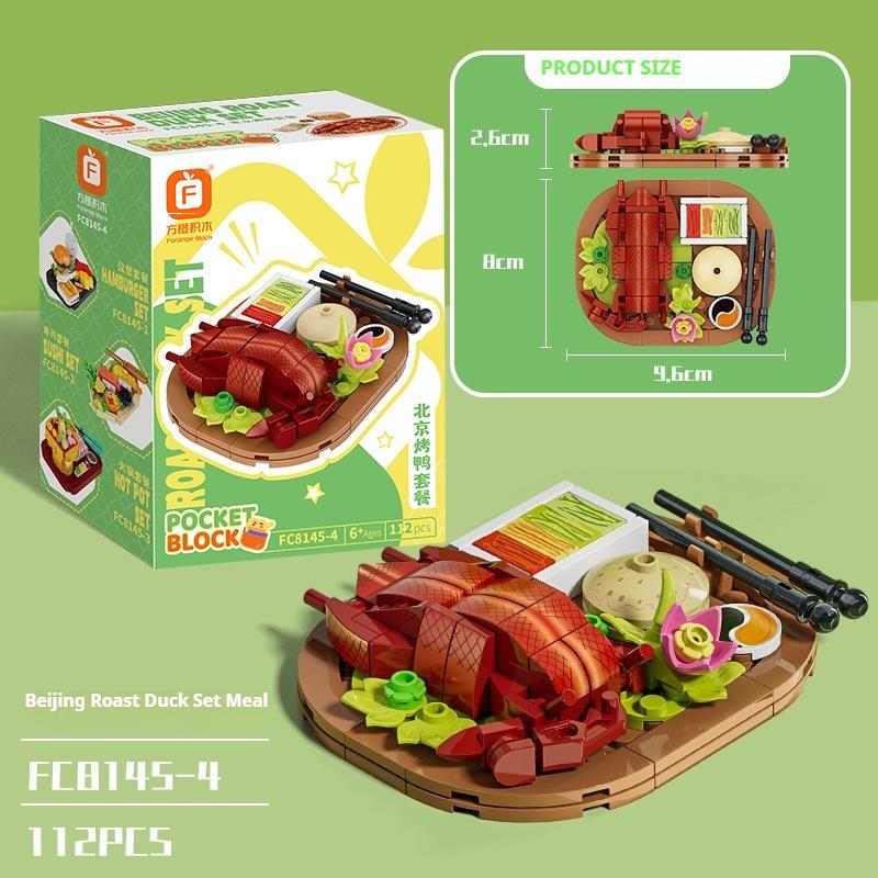 Building Blocks Children's Educational Assembly Food Model Compatible with Lego Boy Puzzle Steak Hamburger Hot Pot Toy