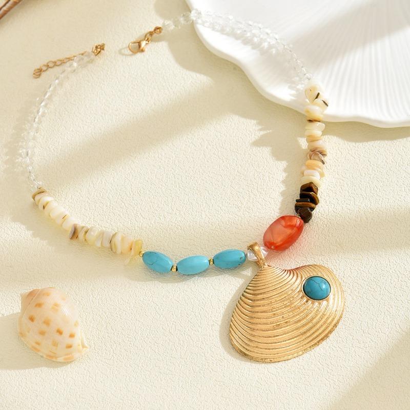 Shell pendant jewelry colorful gravel design sense neck chain niche alloy shell pendant female