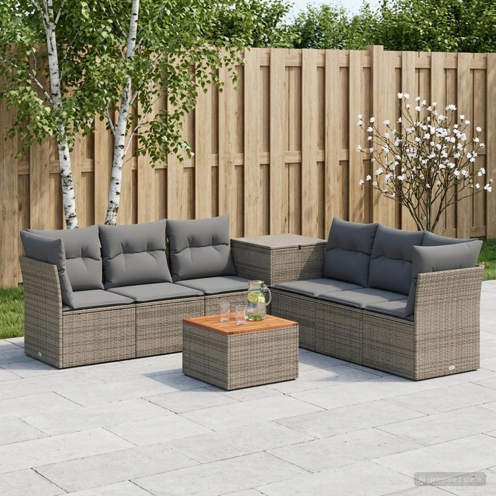 Sofa Set 8 Pieces Gray and Dark Gray Poly Rattan and Steel