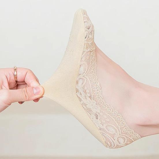 5 Paar Damen Spitzensocken Kurz geschnitten Flach Unsichtbar Hohe Absätze Füßlinge Einfarbige Hohe Elastizität Anti-Rutsch Schweißabsorbierend Schrumpffest