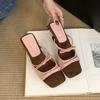 Fashion Women's Korean Bow-knot Simple and Fashion Shaped Heel High Heels Sandals Summer New Female Square Toe Dress High Heels Slippers
