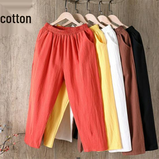 Retro Artistic Cotton Harem Pants - Breathable, Loose-Fit Summer Women's Plus Size Cropped Pants