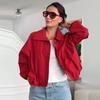 2025 New Button High Street Short Jacket Zipper Fashion Long Sleeve Red Coat Turn Down Collar Loose Overcoat Women's Outerwear