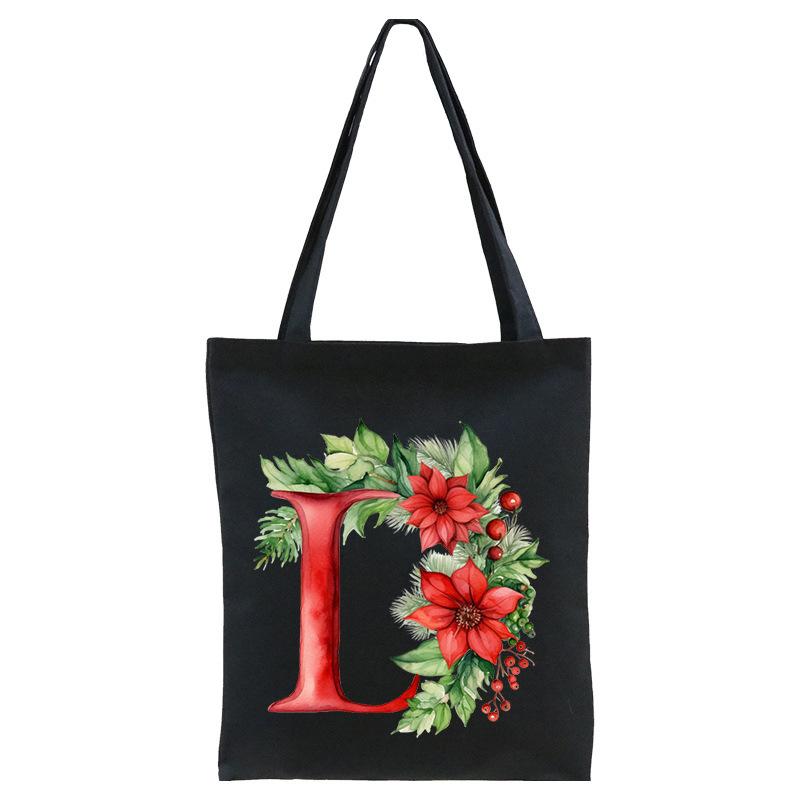 26 English letters A-Z floral print student canvas bag fashion portable shopping bag shoulder bag