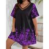 GMXIA Plus-size Women's Loose Comfortable Casual Positioning Printed Mesh Short Sleeve Dress