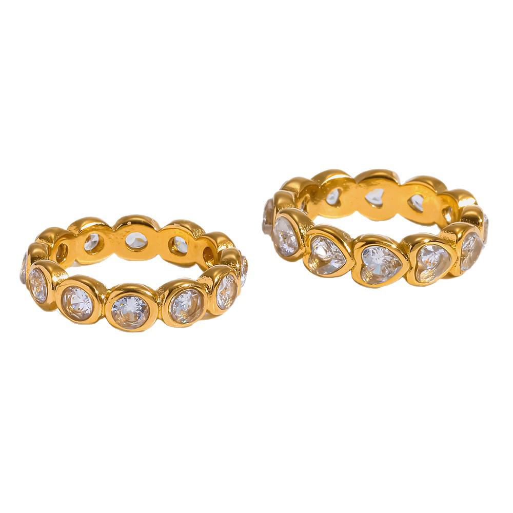 18K Gold-Plated Geometric Heart Zirconia Stainless Steel Ring - High-End Feel, Color-Preserving