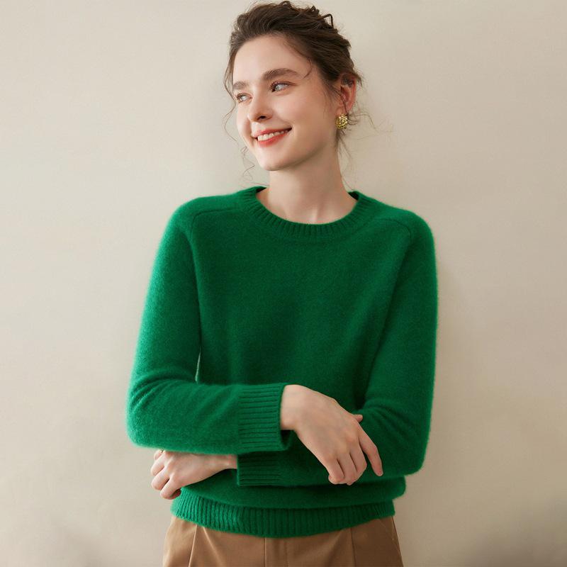 Women's Pure Cashmere Round Neck Sweater - Thickened Knit Pullover, Saddle Shoulder, Autumn/Winter Base Layer.