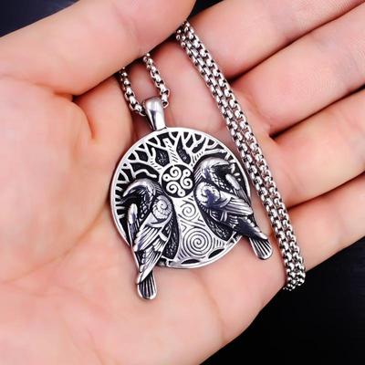 Retro Wikinger Mythologie Doppelrabe Lebensbaum Anhänger Halskette Für Männer Persönlichkeit Charme Hip Hop Cool Lässiger Schmuck Geschenk