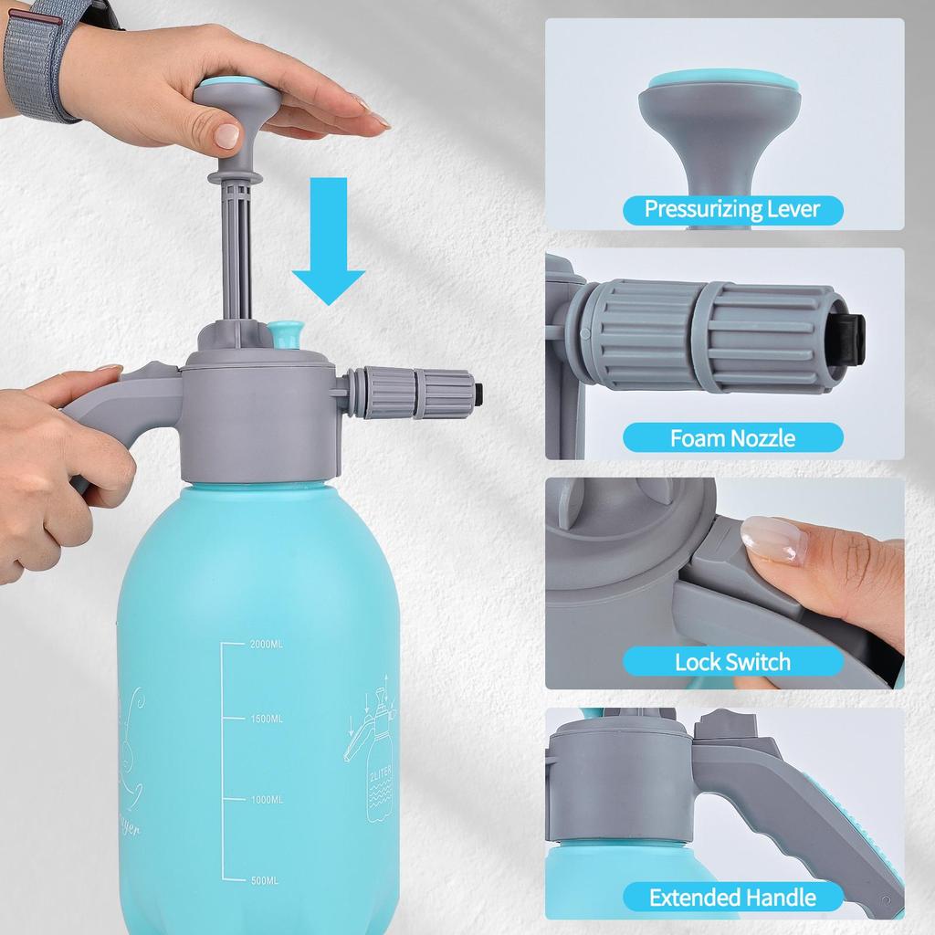 Foaming Pump Blaster 68oz, Car Wash Foam Cannon, Hand Pump Foam Sprayer with Two Adjustable Nozzles, Ideal for Car Wash, Home Cleaning