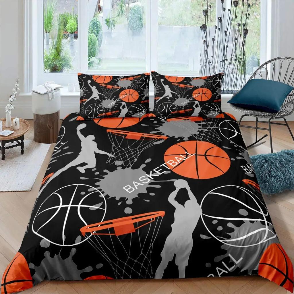 Three-Piece Black 3D Ball Sports Theme Bedding Microfiber