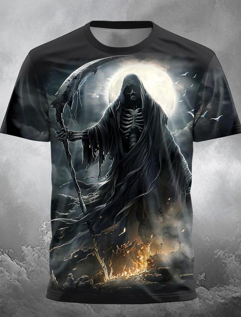 Summer Men's Horror Skull 3D Printed T-shirt Personalized Halloween Role-playing Costume Casual Outdoor Party Short Sleeved Tops