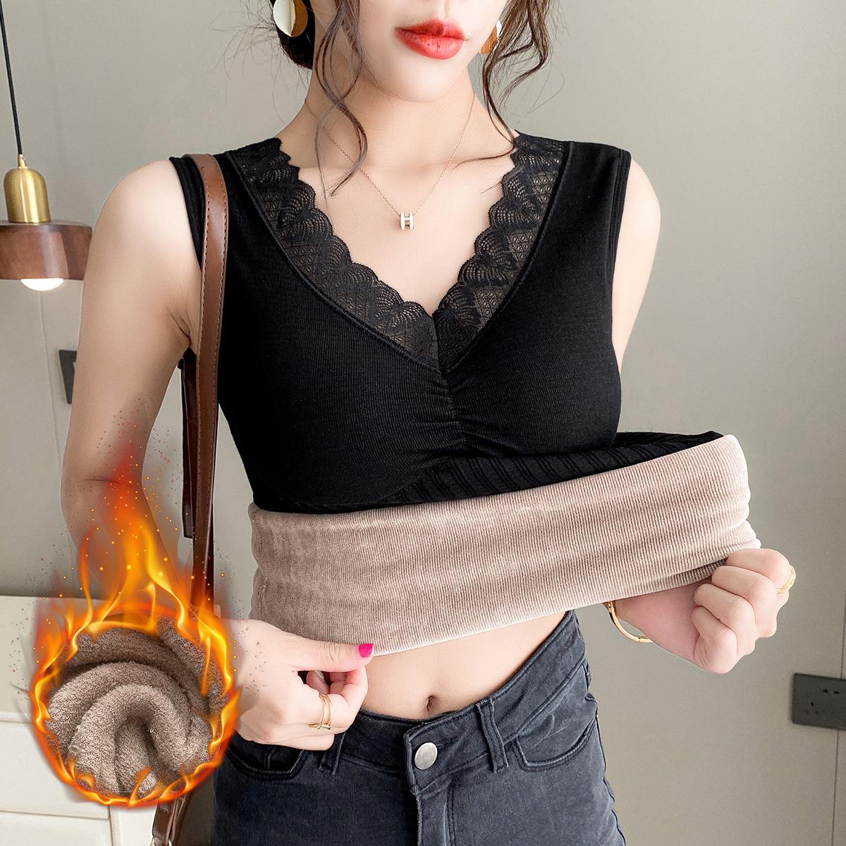 

Зимние термомайки, женские мягкие теплые толстые флисовые майки, эластичный бархатный терможилет, нижнее белье с бюстгальтером и подкладкой M чёрный