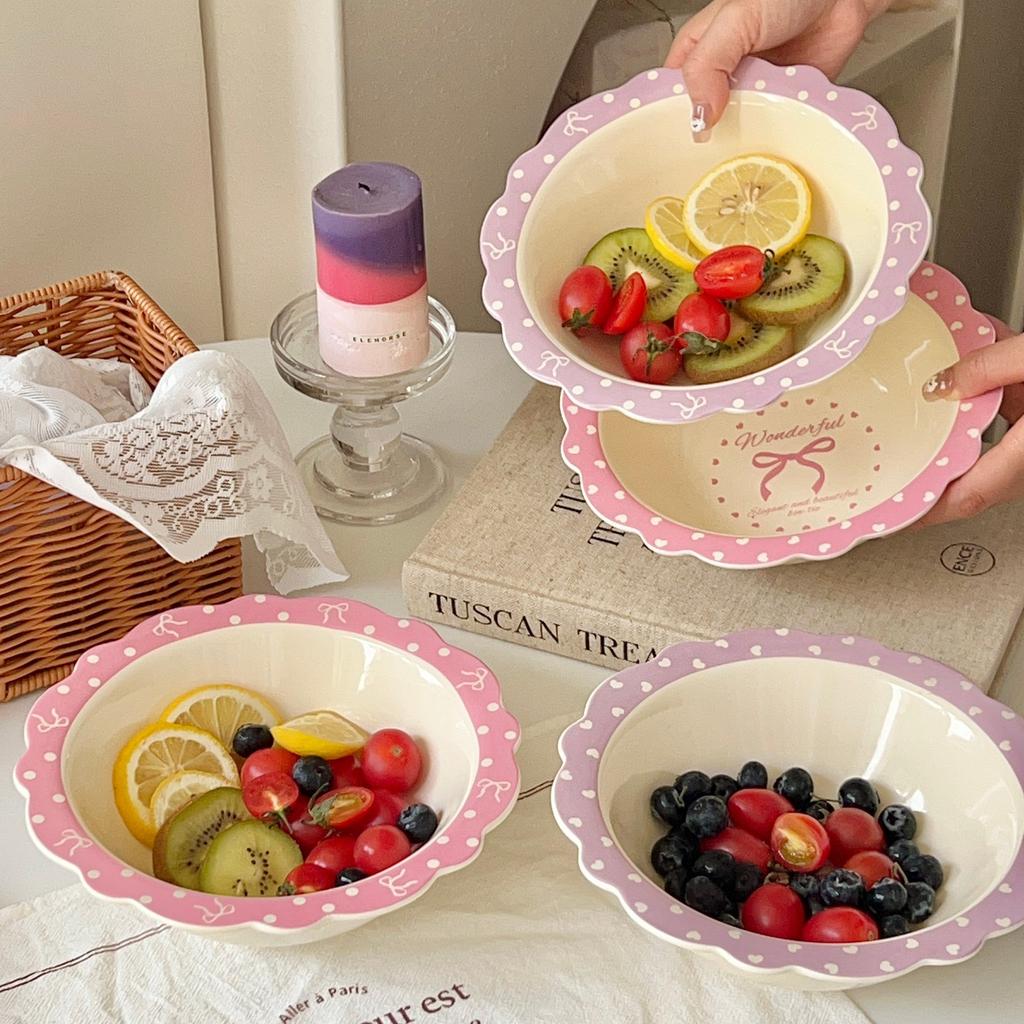 Original Cute Ceramic Tableware Salad Bowl Household Breakfast Bowl Fruit Plate Bow Yogurt Bowl Soup Bowl Noodle Bowl