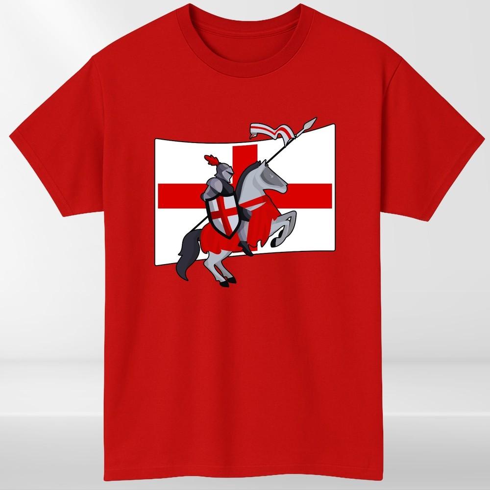 St George Knight England Flag TShirt White Cotton Unisex Patriotic Top S