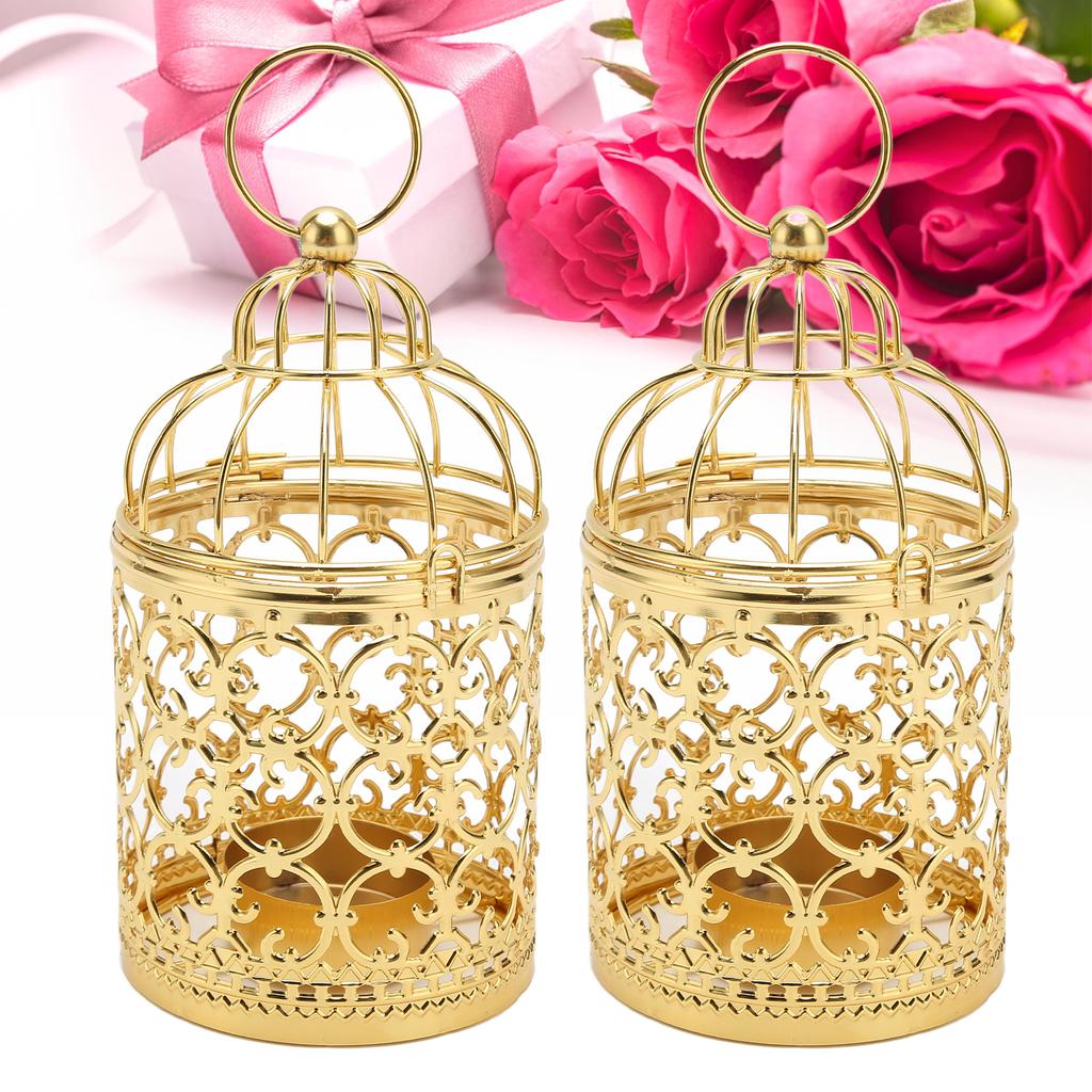 2 Pcs Bird Cage Candle Holder Vintage Exquisite Elegant Hollow Out Pattern Metal Candlestick for Party Decoration