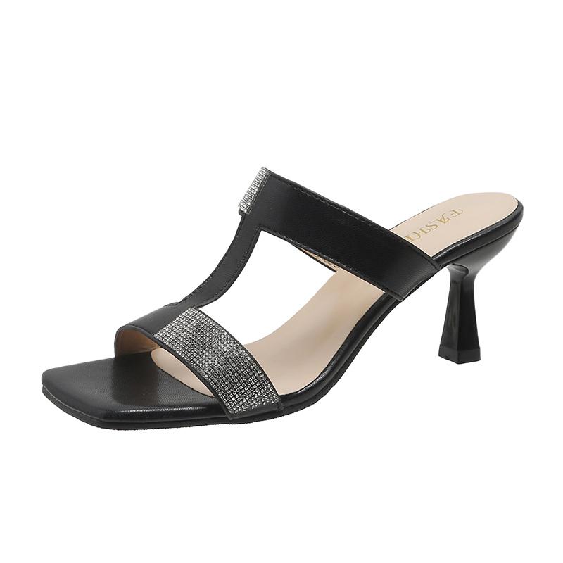 Fashion Women's Slippers 2024 Summer New Fairy Style Fashion Internet Celebrity Slim Heels Wearing Off Line Slippers Women's Shoes