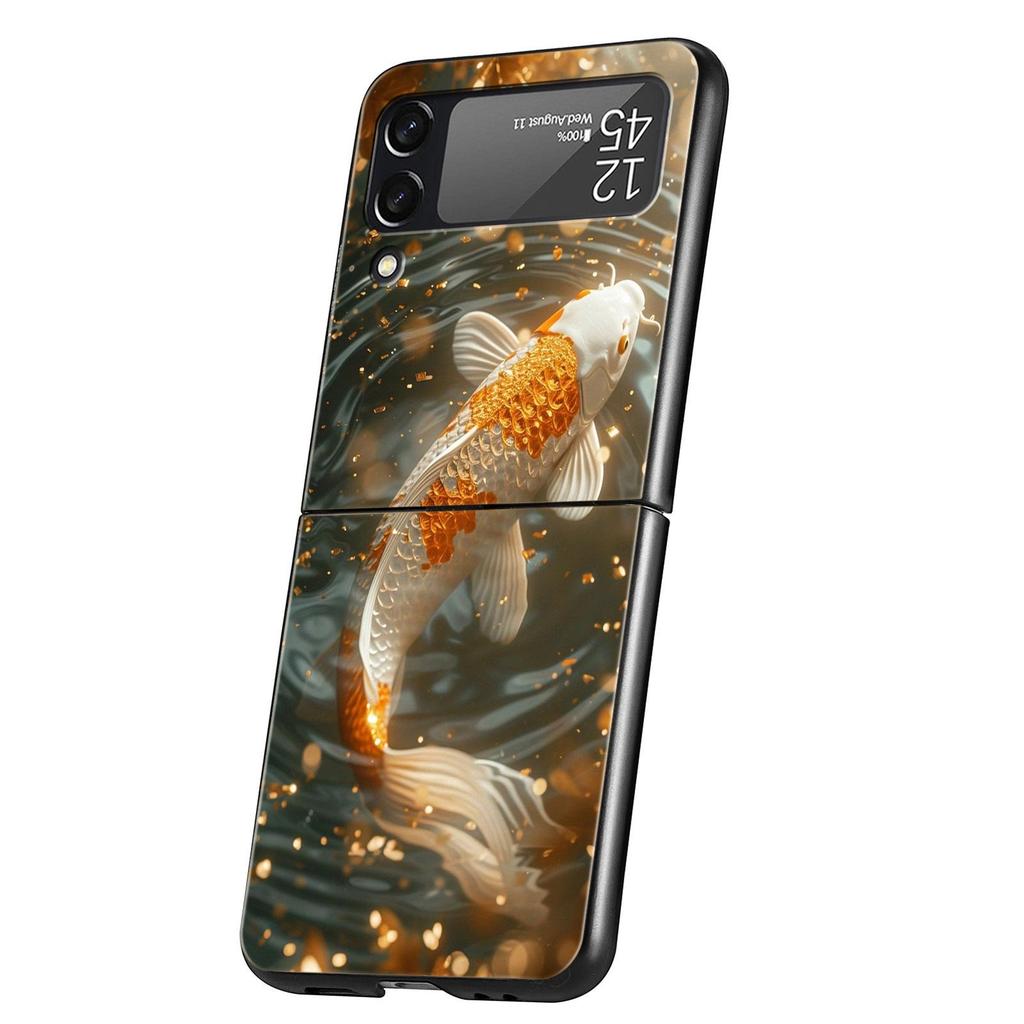 Goldfish Swimming Hard PC Phone Case For Samsung Galaxy Z Flip 7 6 5 4 Black Cover For Galaxy Z Flip 3 Foldable Shell Fundas Bag