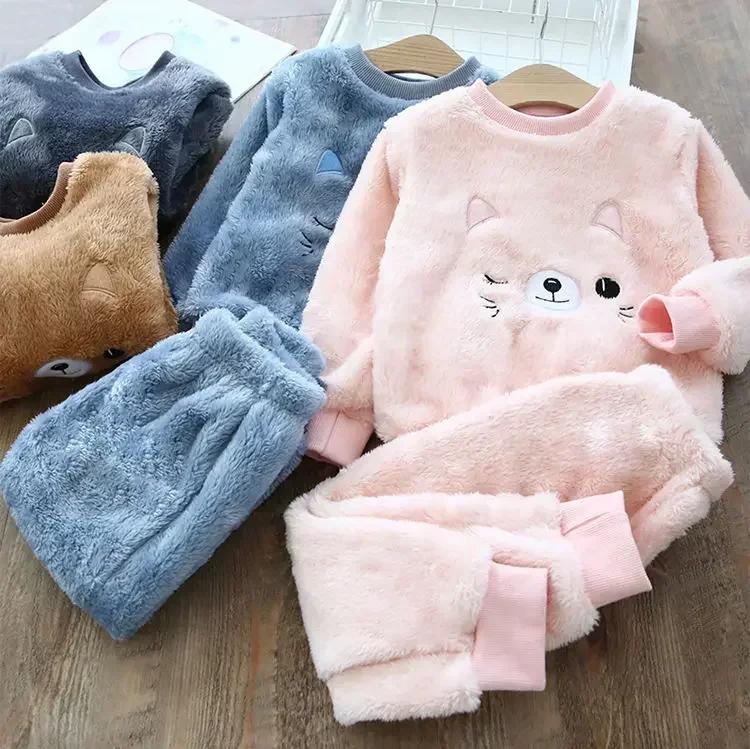 Kinder Pyjama Sets Bär Oberteile + Hosen 2St. Kinder Pyjamas Winter Mädchen Bekleidungssets 2 bis 6 Jahre Kinderkleidung Jungen Nachtwäsche