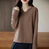 Höst/Vinter 2025 V-ringad Lösstickad Tröja i Ren Bomull för Kvinnor