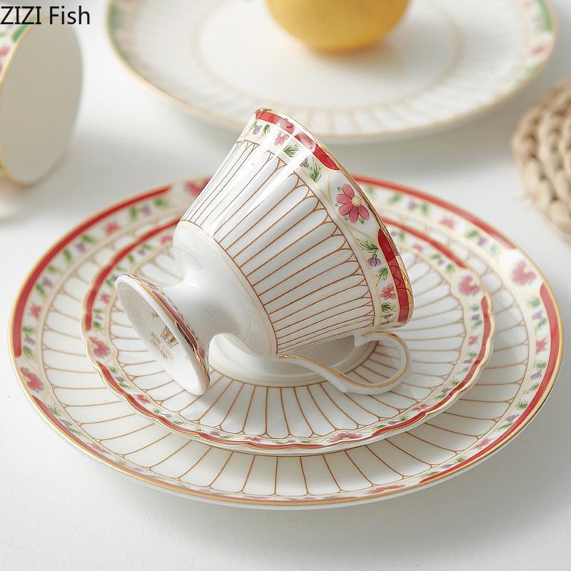 Classical Gold-plated Stripes Ceramic Cup&saucer Dining Table Coffee Cup Milk Mugs Afternoon Tea Teacup Fruit Juice Container
