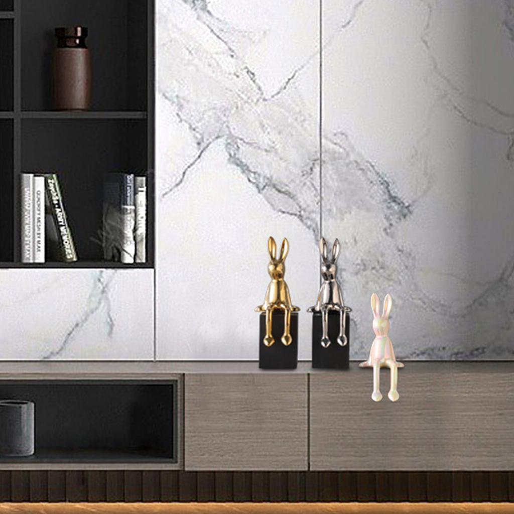 Color Ceramic Bunny Figurine Statue Decorative Animal Sculpture for Bookshelf Living Room and Bedroom