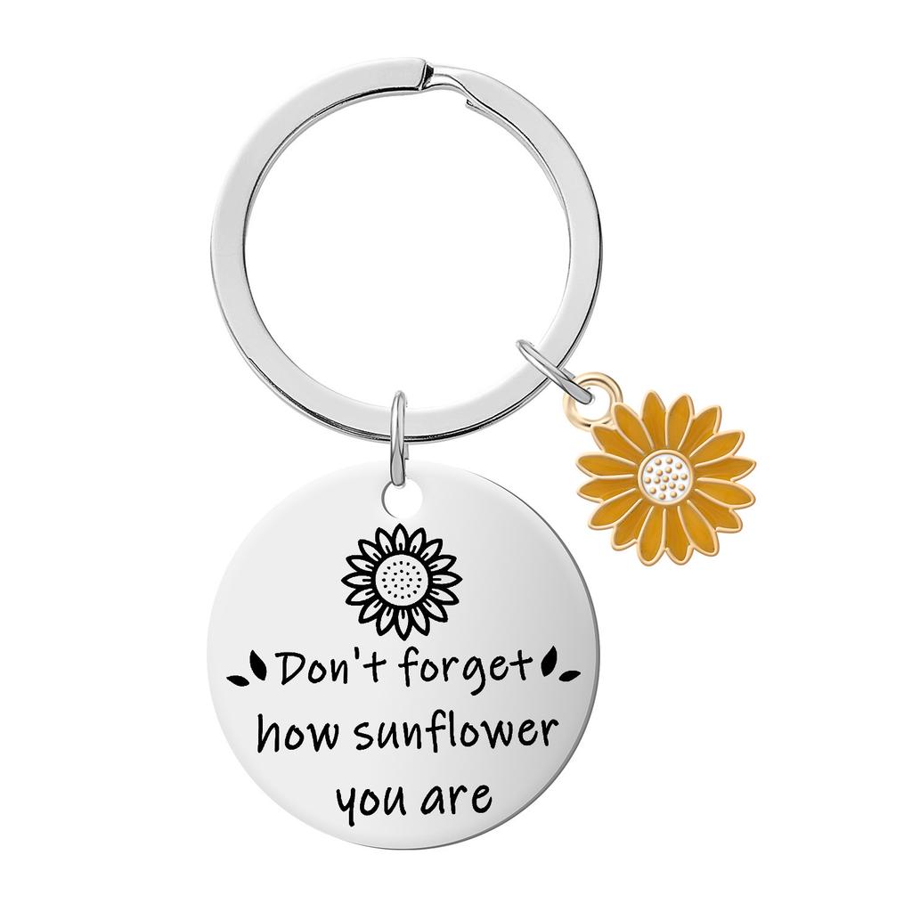 Stainless Steel Keychain Gift for Daughter Friends Sunflower Inspirational Commemorative Gift Key Pendant Keychain for Backpack Bag Pendant