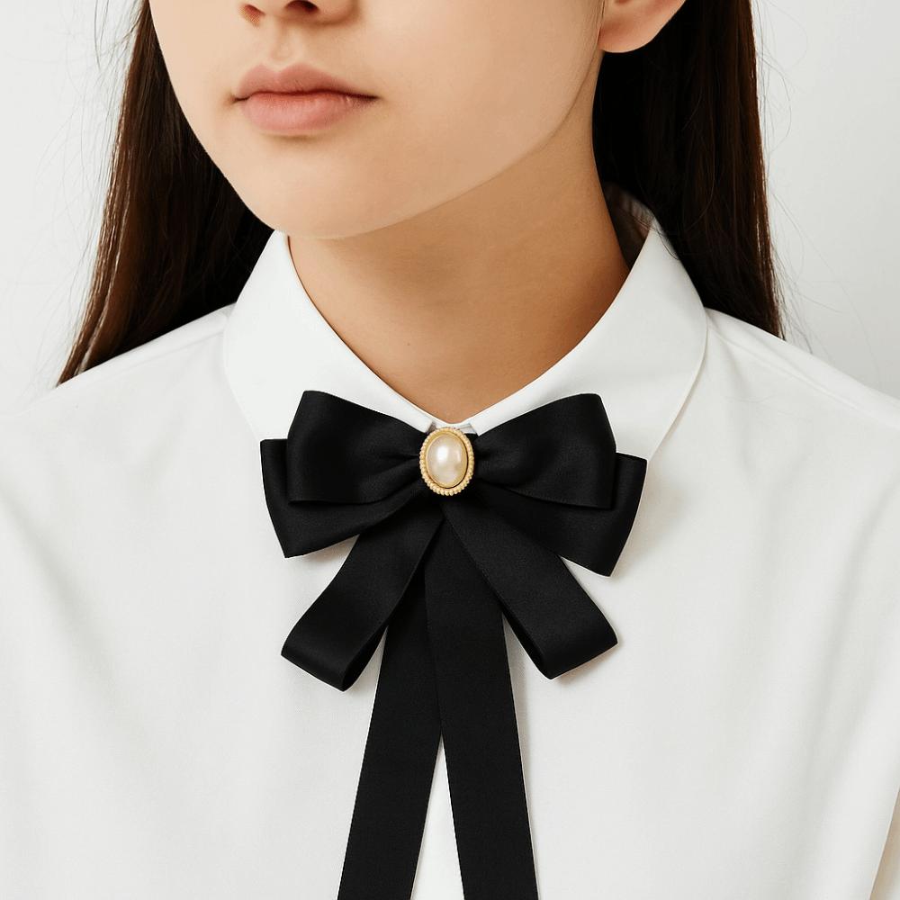 Black Memorial Black Bow Brooch Rhinestone Crystal Shirt Collar Pins New Bowtie Necktie  Women