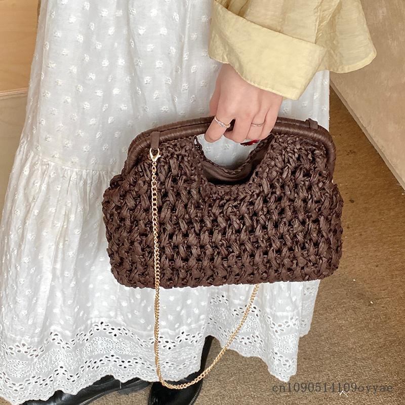 Weave Straw Shoulder Bags for Women 2026 Summer Chain Woven Crossbody Beach Bag Females Beach Bags Handbags for Beach Vacations