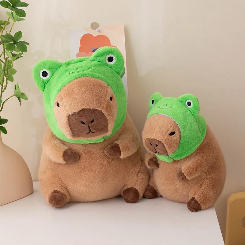 Peluche de Capibara Lindo 30/40cm Kawaii Capibara Esponjoso Llevando Sombrero de Rana Sombrero Naranja Animales de Peluche Regalo para Niños Decoración del Hogar