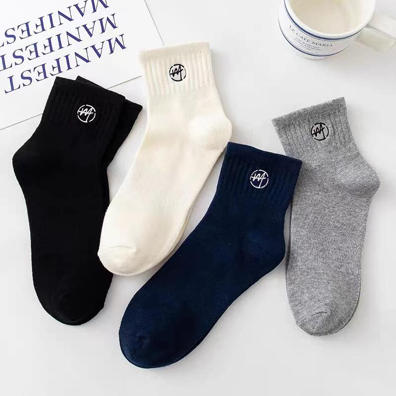Tide Brand Summer Thin Solid Color Socks Letter Embroidered Short Socks Tide Pure Cotton Sports Medium Tube Socks