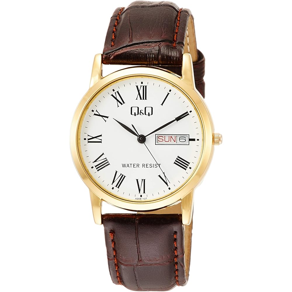 

Citizen Q&Q Analog Waterproof Watch Date Day Leather Strap A206-107 Men s White