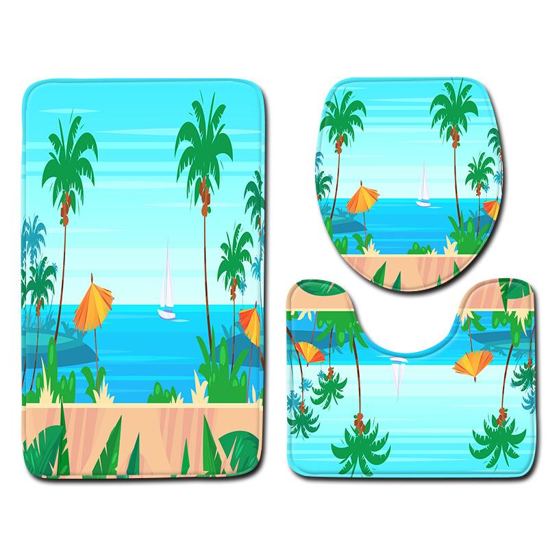 Landscape Bathroom Toilet Three-Piece Household Door Mat Absorbent Non-Slip Floor Mat Combination Carpet