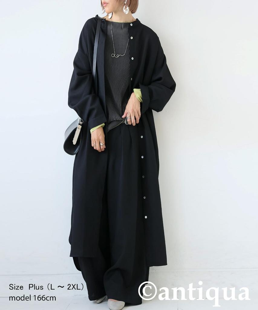 Antiqua Waffle Fabric Shirt Plus Size Black Women's Dress, PK-01359, (L-XXL), 05,