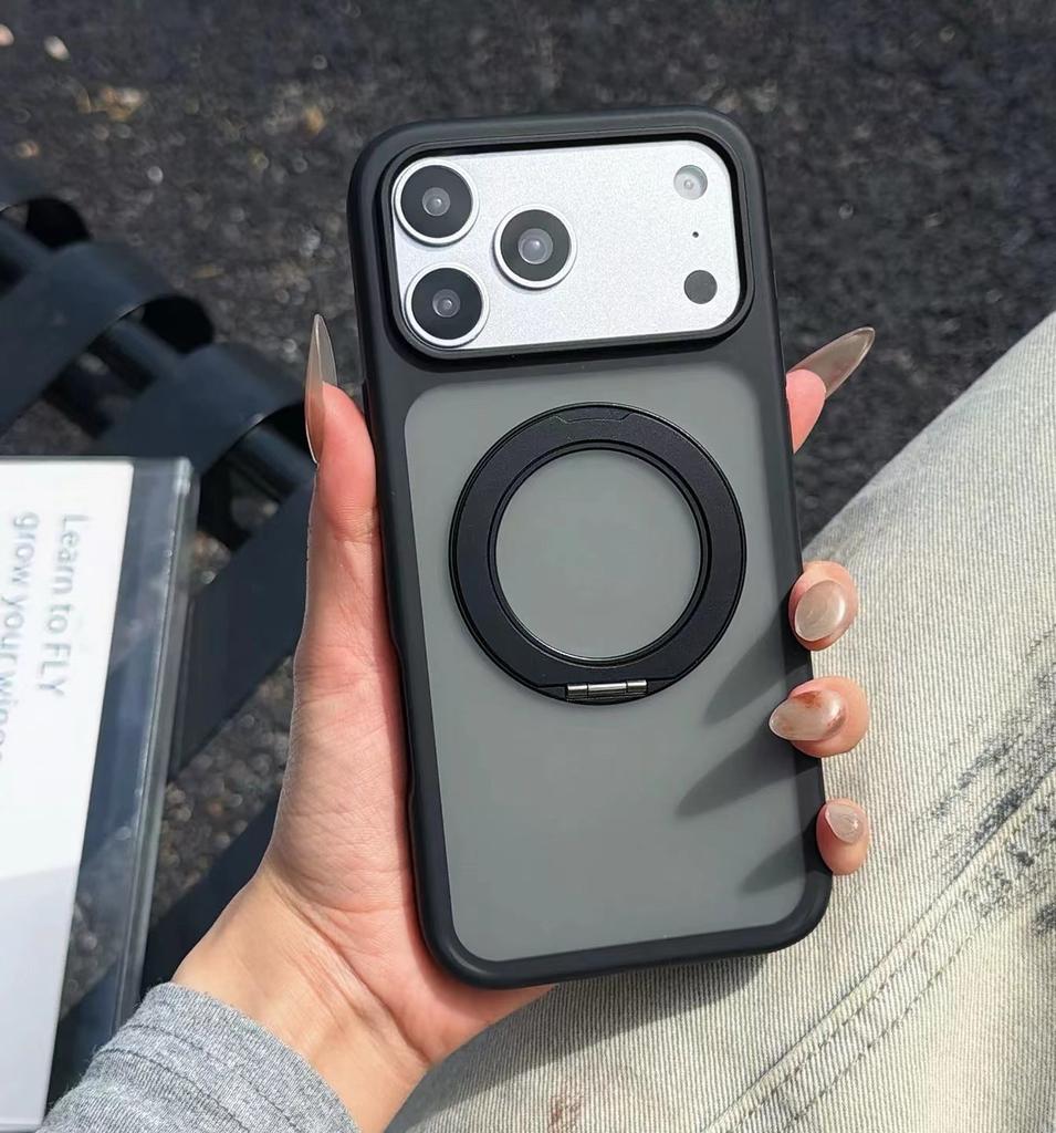 Applicable To iPhone17proMax Magnetic Mobile Phone Case Large Hole Rotating Bracket Apple 16 Skin Matte Protective Case