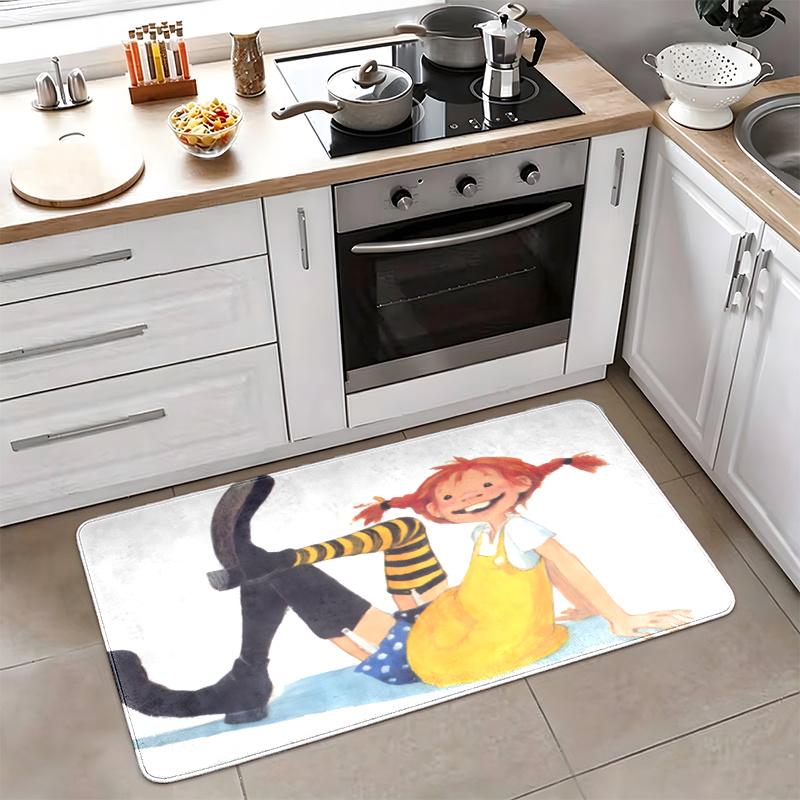 Pippi Flannel Kitchen Floor Mat Absorbent Non-Slip Soft Standing Mat Washable Comfortable Kitchen Rug for Home Sink Laundry