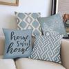 Home Decor Blue Geometric & Floral Home Sweet Home Pillows Pattern Cushion Cover Suitable For Sofa Bedroom Car Pillow Cover