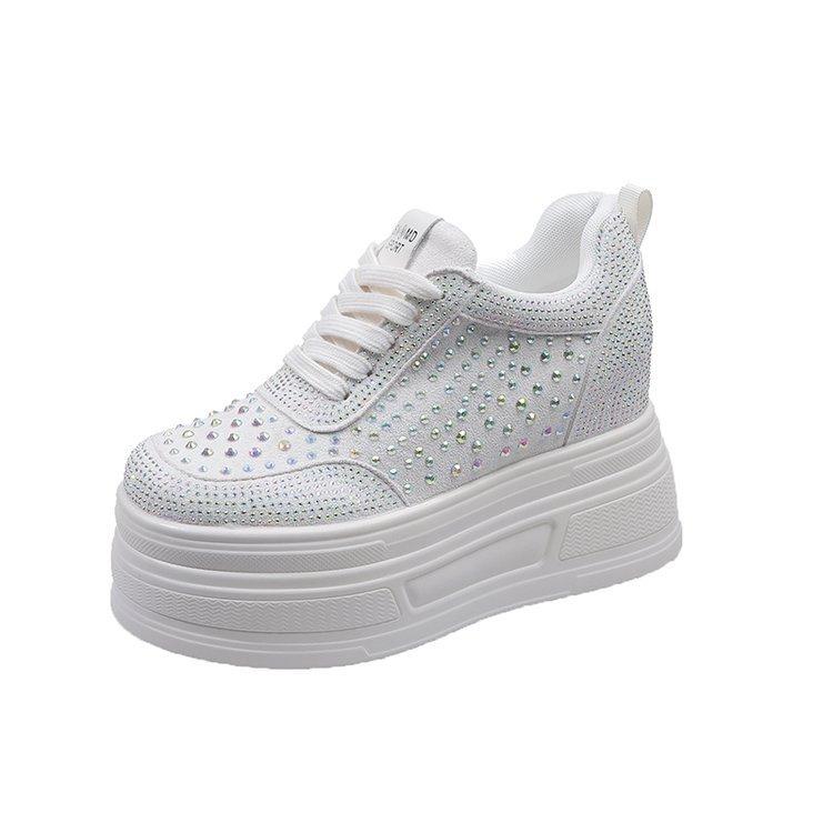 

Новые летние кожаные корейские спортивные и повседневные туфли на танкетке со стразами, блестящей сеткой, дышащие и легкие кроссовки для папы wo 39 бежевый