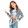 Kids Fashion Christmas Long Sleeve Neck Top with Pocket, Holiday Print Shirt for Boys and Girls