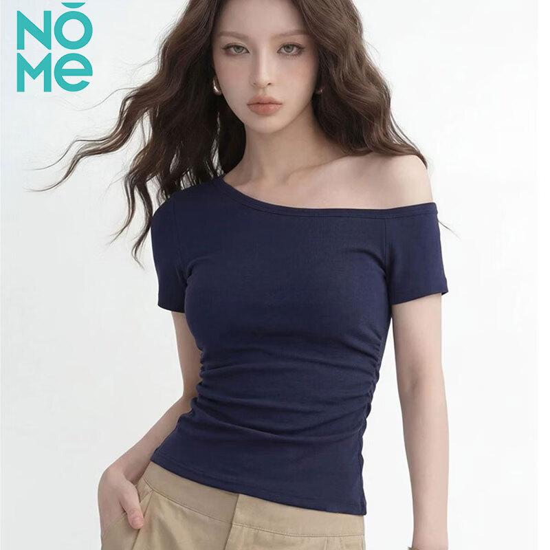 

NOMe Women s One-Shoulder Ruched Short Sleeve Top M