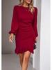 Elegant Puff Sleeve Plain Dress - Women's Spring/Summer 2026 Collection.