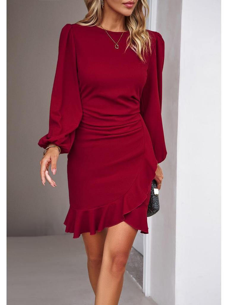 Elegant Puff Sleeve Plain Dress - Women's Spring/Summer 2026 Collection.